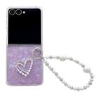 For Samsung Galaxy Z Flip7 Pearlescent Shell Texture Heart Pattern Phone Case with Bracelet(Purple) - 1