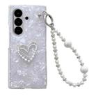 For Samsung Galaxy Z Fold7 5G Pearlescent Shell Texture Heart Pattern Phone Case with Bracelet(White) - 1