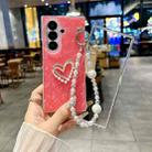 For Samsung Galaxy Z Fold7 5G Pearlescent Shell Texture Heart Pattern Phone Case with Bracelet(Red) - 2