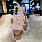 For Samsung Galaxy Z Fold7 5G Pearlescent Shell Texture Heart Pattern Phone Case with Bracelet(Pink) - 2
