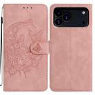 For iPhone 17 Pro Moonlit Butterfly Dance Pattern Embossed Leather Phone Case(Pink) - 1