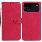 For iPhone 17 Pro Moonlit Butterfly Dance Pattern Embossed Leather Phone Case(Rose Red) - 1