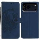 For iPhone 17 Pro Moonlit Butterfly Dance Pattern Embossed Leather Phone Case(Navy Blue) - 1