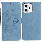 For OPPO Reno14 Pro 5G Global Moonlit Butterfly Dance Pattern Embossed Leather Phone Case(Blue) - 1