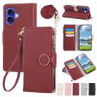 For iPhone 16 Plus Round Buckle Zipper Wallet Leather Phone Case with Crossbody Strap(Red) - 1