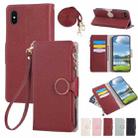 For iPhone X / XS Round Buckle Zipper Wallet Leather Phone Case with Crossbody Strap(Red) - 1
