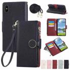 For iPhone X / XS Round Buckle Zipper Wallet Leather Phone Case with Crossbody Strap(Black) - 1