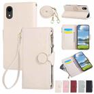 For iPhone XR Round Buckle Zipper Wallet Leather Phone Case with Crossbody Strap(White) - 1