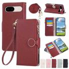 For Google Pixel 9a Round Buckle Zipper Wallet Leather Phone Case with Crossbody Strap(Red) - 1