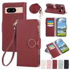 For Google Pixel 7 Round Buckle Zipper Wallet Leather Phone Case with Crossbody Strap(Red) - 1