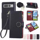 For Google Pixel 7 Pro Round Buckle Zipper Wallet Leather Phone Case with Crossbody Strap(Black) - 1