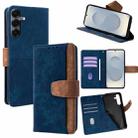 For Samsung Galaxy S25+ 5G Color Stitching Skin Feel Leather RFID Blocking Phone Case(Blue) - 1