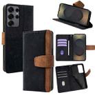 For Samsung Galaxy S25 Ultra 5G Color Stitching Skin Feel Leather RFID Blocking Phone Case(Black) - 1