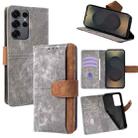 For Samsung Galaxy S25 Ultra 5G Color Stitching Skin Feel Leather RFID Blocking Phone Case(Grey) - 1