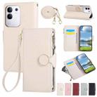 For vivo Y29 4G Round Buckle Zipper Wallet Leather Phone Case with Crossbody Strap(White) - 1