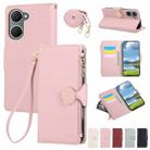 For vivo Y03 4G / Y18 / Y28s Round Buckle Zipper Wallet Leather Phone Case with Crossbody Strap(Pink) - 1