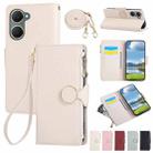 For vivo Y03 4G / Y18 / Y28s Round Buckle Zipper Wallet Leather Phone Case with Crossbody Strap(White) - 1