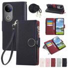 For vivo V50 Round Buckle Zipper Wallet Leather Phone Case with Crossbody Strap(Black) - 1
