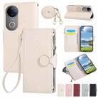 For vivo V50 Round Buckle Zipper Wallet Leather Phone Case with Crossbody Strap(White) - 1