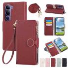For vivo V40 Lite Round Buckle Zipper Wallet Leather Phone Case with Crossbody Strap(Red) - 1