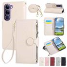For vivo V40 Lite Round Buckle Zipper Wallet Leather Phone Case with Crossbody Strap(White) - 1