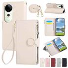 For vivo S19 Pro / V40 / V40 Pro Round Buckle Zipper Wallet Leather Phone Case with Crossbody Strap(White) - 1