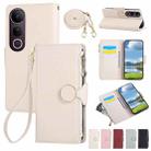 For vivo V50 Lite 5G Round Buckle Zipper Wallet Leather Phone Case with Crossbody Strap(White) - 1