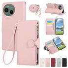 For Sharp Aquos Sense9 Round Buckle Zipper Wallet Leather Phone Case with Crossbody Strap(Pink) - 1