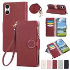 For Sony Xperia 10 VI Round Buckle Zipper Wallet Leather Phone Case with Crossbody Strap(Red) - 1