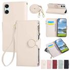 For Sony Xperia 10 VI Round Buckle Zipper Wallet Leather Phone Case with Crossbody Strap(White) - 1