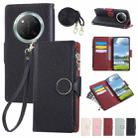 For Honor X60 Pro Round Buckle Zipper Wallet Leather Phone Case with Crossbody Strap(Black) - 1