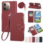 For OPPO A5 Pro 5G Global Round Buckle Zipper Wallet Leather Phone Case with Crossbody Strap(Red) - 1