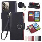 For OPPO A5 Pro 5G Global Round Buckle Zipper Wallet Leather Phone Case with Crossbody Strap(Black) - 1