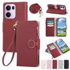 For OPPO Reno13 Pro Round Buckle Zipper Wallet Leather Phone Case with Crossbody Strap(Red) - 1