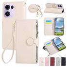 For OPPO Reno13 Pro Round Buckle Zipper Wallet Leather Phone Case with Crossbody Strap(White) - 1