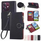 For OPPO A3x / A3 5G / 4G Round Buckle Zipper Wallet Leather Phone Case with Crossbody Strap(Black) - 1