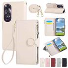For OPPO A60 4G Global Round Buckle Zipper Wallet Leather Phone Case with Crossbody Strap(White) - 1
