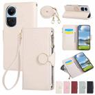 For OPPO Reno10 /10 Pro Global Round Buckle Zipper Wallet Leather Phone Case with Crossbody Strap(White) - 1