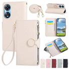 For OPPO A78 5G / A58 5G Round Buckle Zipper Wallet Leather Phone Case with Crossbody Strap(White) - 1