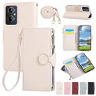 For OPPO F21 Pro 5G Global  Round Buckle Zipper Wallet Leather Phone Case with Crossbody Strap(White) - 1