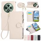 For OPPO Reno12 F Round Buckle Zipper Wallet Leather Phone Case with Crossbody Strap(White) - 1