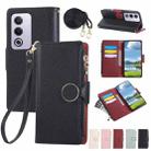 For OPPO A3 Pro India / A80 5G Round Buckle Zipper Wallet Leather Phone Case with Crossbody Strap(Black) - 1