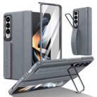 For Samsung Galaxy Z Fold4 Film Integrated Lens Frame Bracket Phone Case with Wristband(Grey) - 1