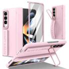 For Samsung Galaxy Z Fold4 Film Integrated Lens Frame Bracket Phone Case with Wristband(Pink) - 1