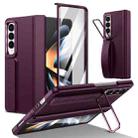 For Samsung Galaxy Z Fold4 Film Integrated Lens Frame Bracket Phone Case with Wristband(Wine Red) - 1