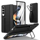 For Samsung Galaxy Z Fold4 Film Integrated Lens Frame Bracket Phone Case with Wristband(Black) - 1
