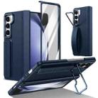 For Samsung Galaxy Z Fold5 Film Integrated Lens Frame Bracket Phone Case with Wristband(Dark Blue) - 1