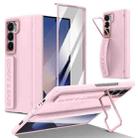 For Samsung Galaxy Z Fold6 Film Integrated Lens Frame Bracket Phone Case with Wristband(Pink) - 1