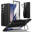 For Samsung Galaxy Z Fold6 Film Integrated Lens Frame Bracket Phone Case with Wristband(Black) - 1