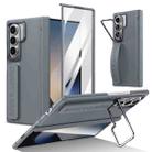 For Samsung Galaxy Z Fold7 Film Integrated Lens Frame Bracket Phone Case with Wristband(Grey) - 1